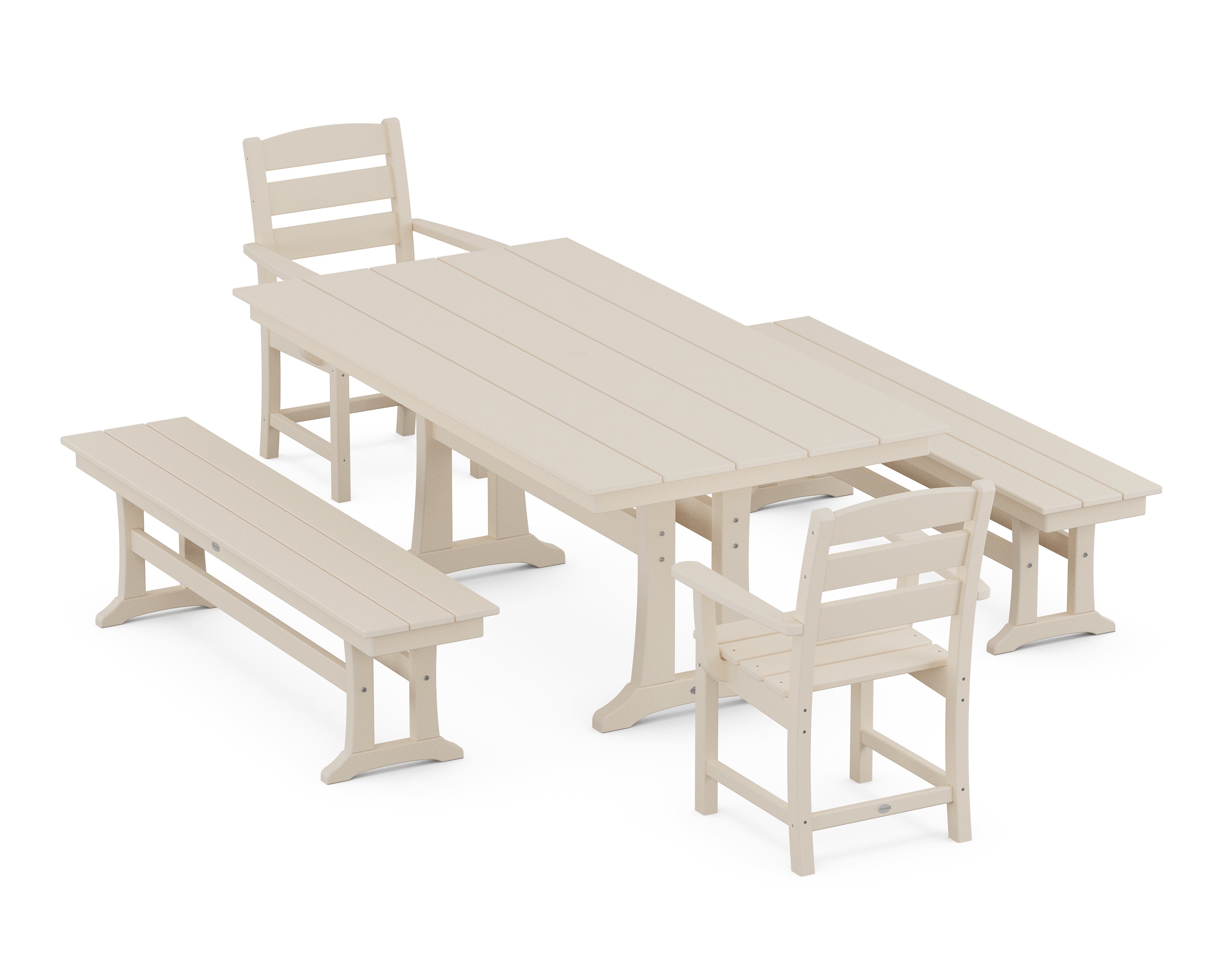 POLYWOOD® Lakeside 5-Piece Farmhouse Dining Set With Trestle Legs in Sand