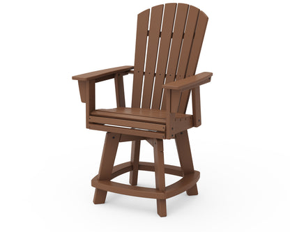 POLYWOOD® Nautical Curveback Adirondack Swivel Counter Chair in Teak
