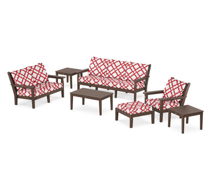 POLYWOOD® Chippendale 7-Piece Deep Seating Set in Mahogany / Trellis Crimson