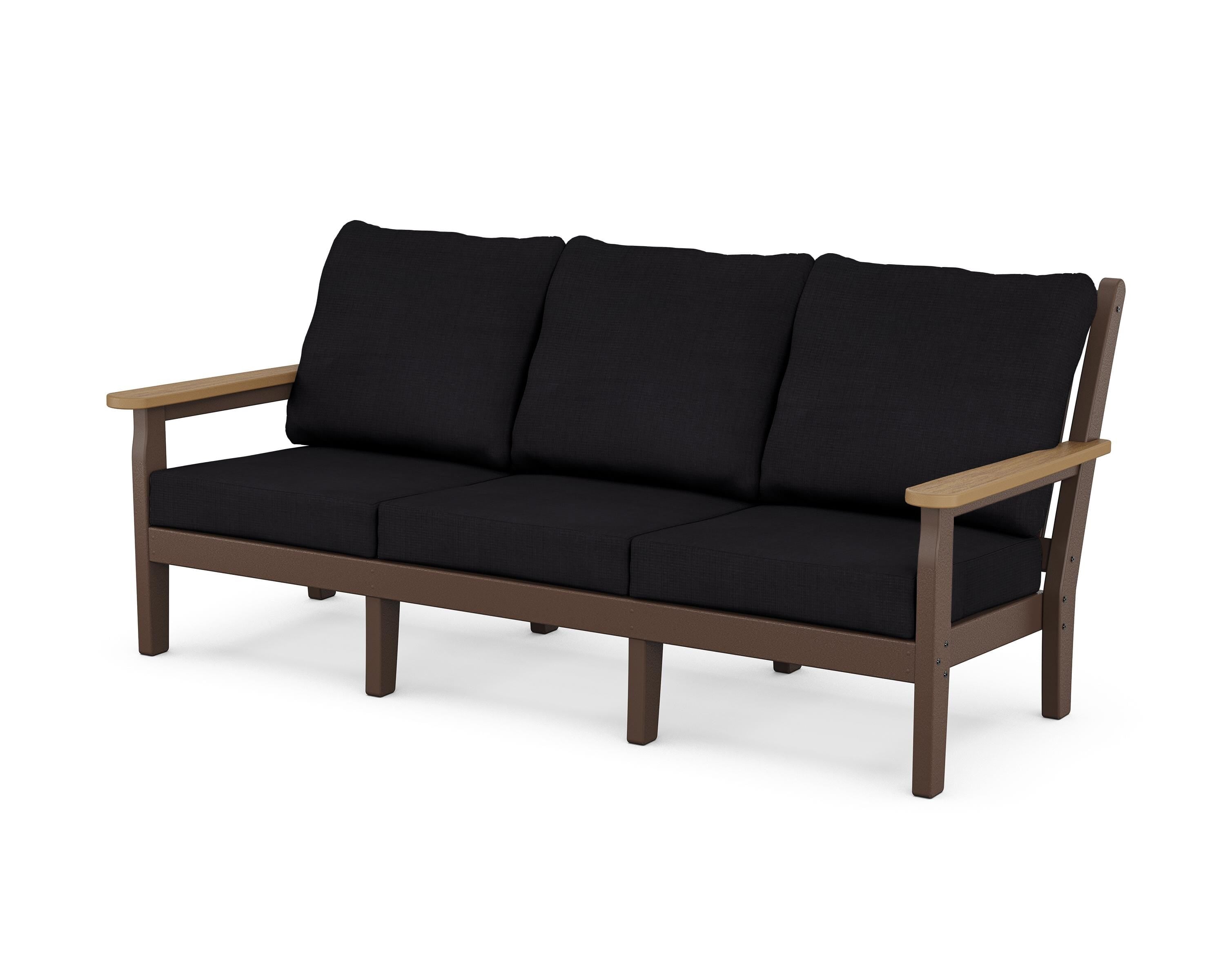 POLYWOOD® Chippendale Deep Seating Sofa in Mahogany / Natural / Midnight Linen