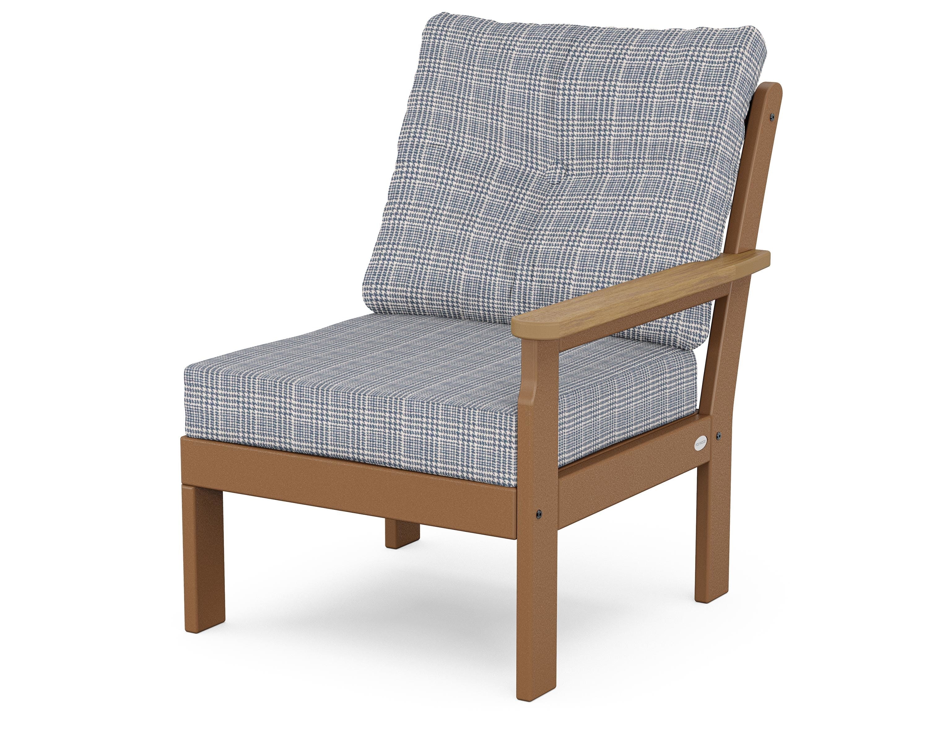 POLYWOOD® Vineyard Modular Right Arm Chair in Teak / Natural / Houndstooth Sky Blue