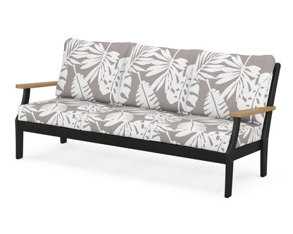 POLYWOOD® Braxton Deep Seating Sofa in Black / Natural / Leaf Grey Mist