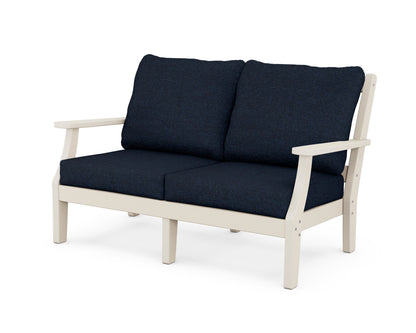 Martha Stewart by POLYWOOD® Chinoiserie Deep Seating Loveseat in Sand / Marine Indigo