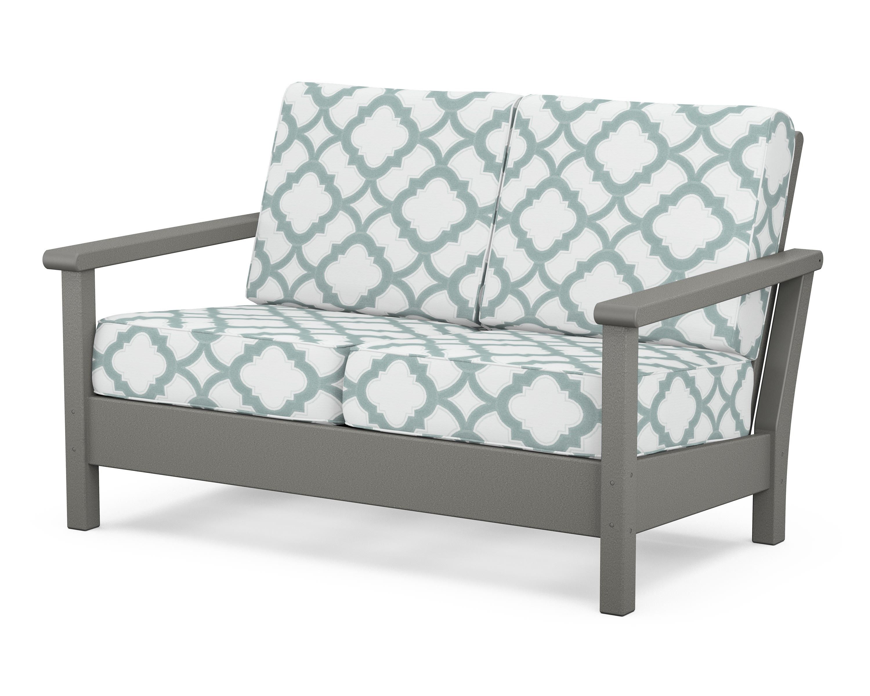 POLYWOOD® Harbour Deep Seating Loveseat in Slate Grey / Trellis Glacier Spa