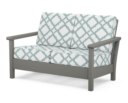 POLYWOOD® Harbour Deep Seating Loveseat in Slate Grey / Trellis Glacier Spa