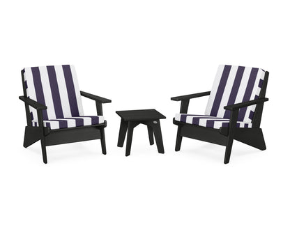 POLYWOOD® Riviera Modern Lounge 3-Piece Set in Black / Cabana Stripe Navy