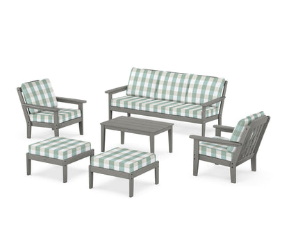 Country Living Cottage 6-Piece Lounge Sofa Set in Slate Grey / Buffalo Plaid Glacier Spa