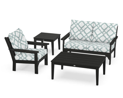 POLYWOOD® Vineyard 4-Piece Deep Seating Set in Black / Trellis Glacier Spa