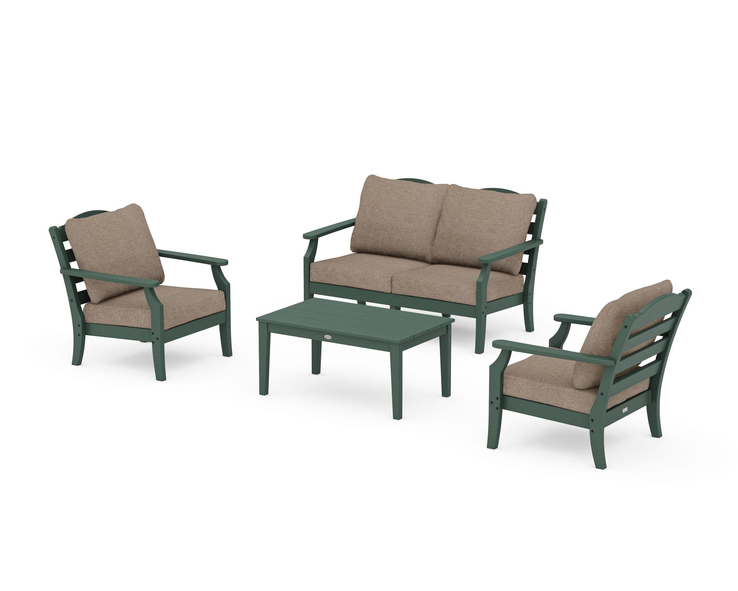 Draper James™ by  POLYWOOD® Savannah 4-Piece Deep Seating Set with Loveseat in Green / Spiced Burlap