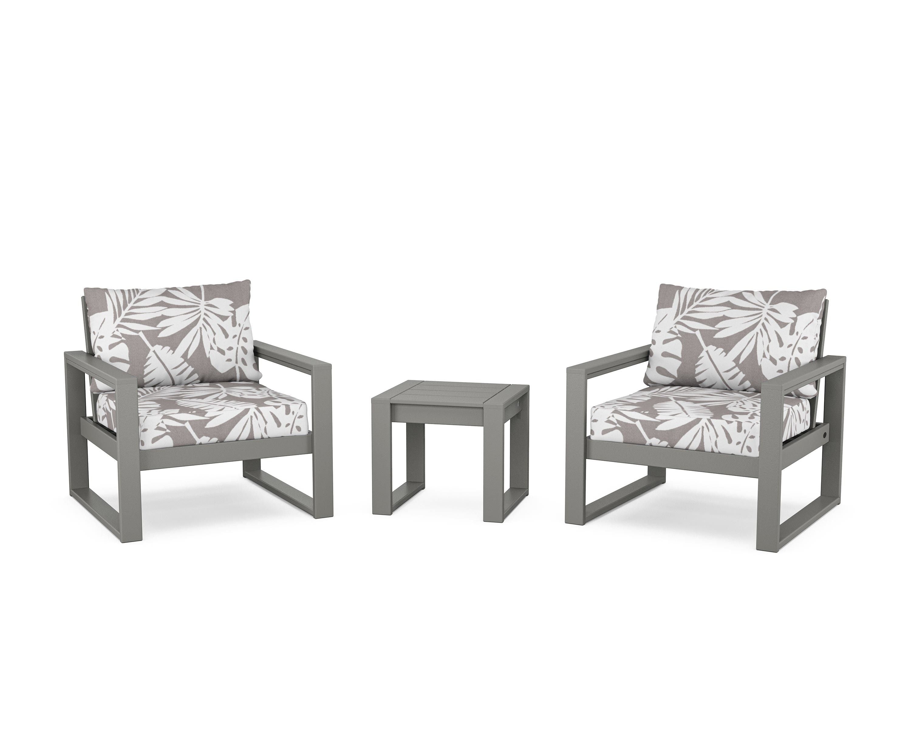 POLYWOOD® EDGE Sectional 3-Piece Deep Seating Set in Slate Grey / Leaf Grey Mist
