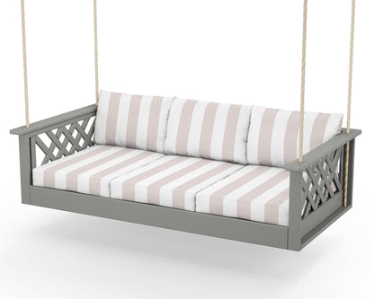 Country Living Wovendale Daybed Swing in Slate Grey / Cabana Stripe Dune Burlap