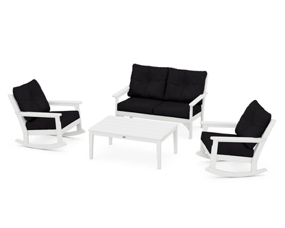POLYWOOD® Vineyard 4-Piece Deep Seating Rocking Chair Set in White / Midnight Linen