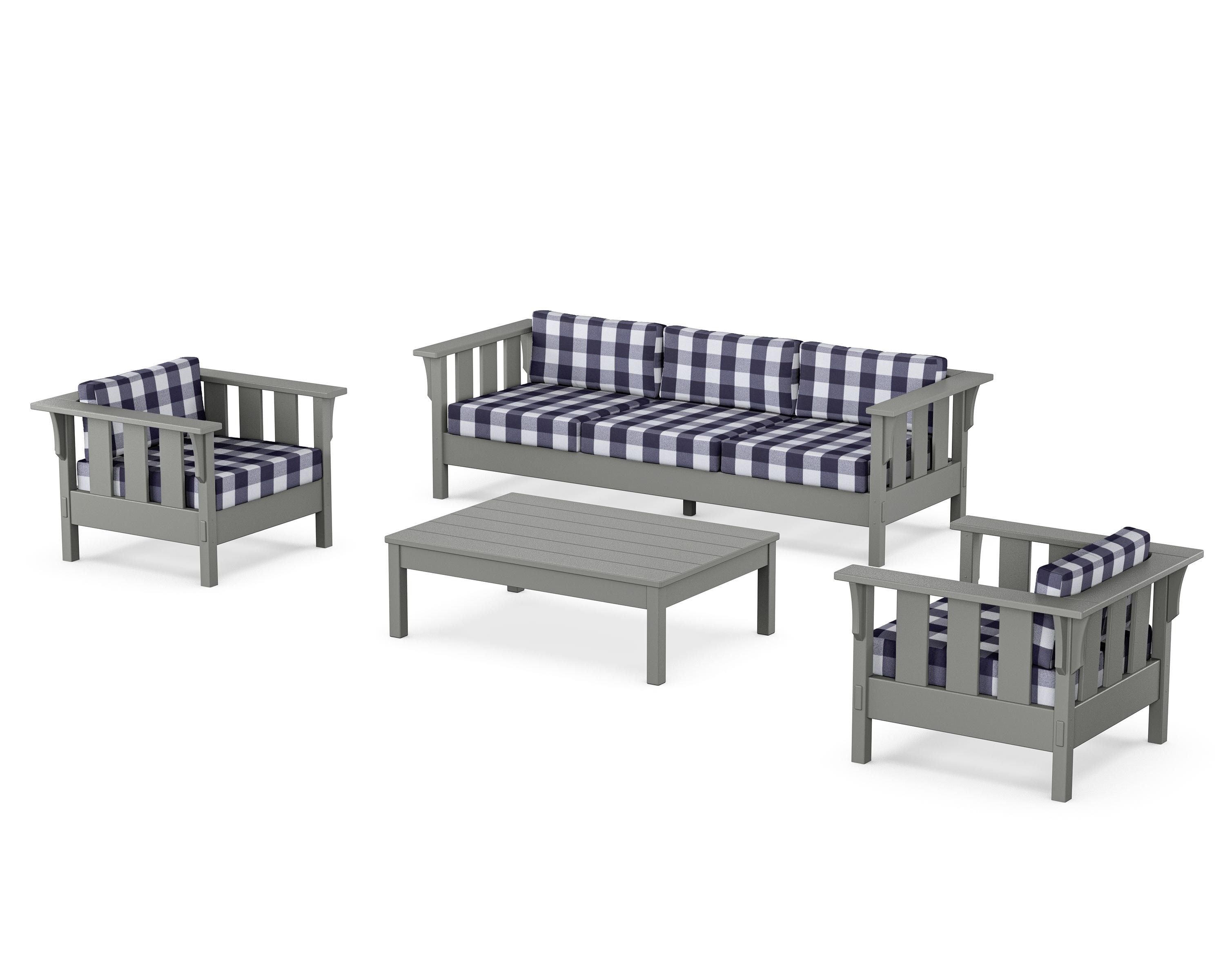 Martha Stewart by POLYWOOD® Acadia 4-Piece Deep Seating Set with Sofa in Slate Grey / Buffalo Plaid Navy