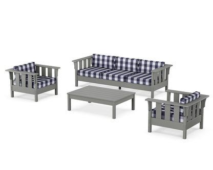 Martha Stewart by POLYWOOD® Acadia 4-Piece Deep Seating Set with Sofa in Slate Grey / Buffalo Plaid Navy