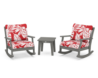 POLYWOOD® Braxton 3-Piece Deep Seating Rocker Set in Slate Grey / Leaf Crimson