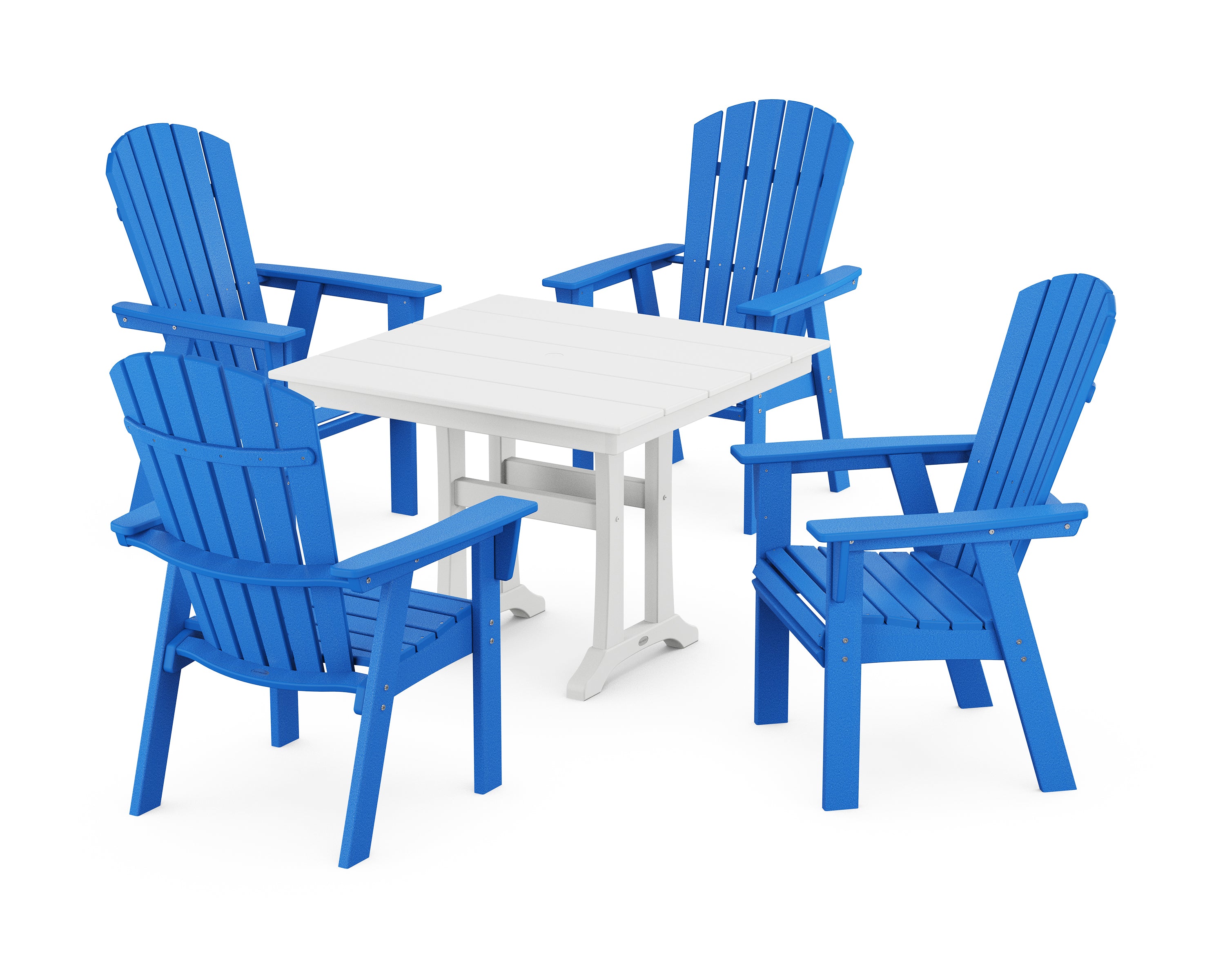 POLYWOOD® Nautical Adirondack 5-Piece Farmhouse Dining Set With Trestle Legs in Pacific Blue / White