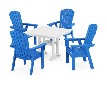 POLYWOOD® Nautical Adirondack 5-Piece Farmhouse Dining Set With Trestle Legs in Pacific Blue / White