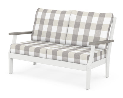 POLYWOOD® Braxton Deep Seating Loveseat in White / Driftwood / Buffalo Plaid Grey Mist