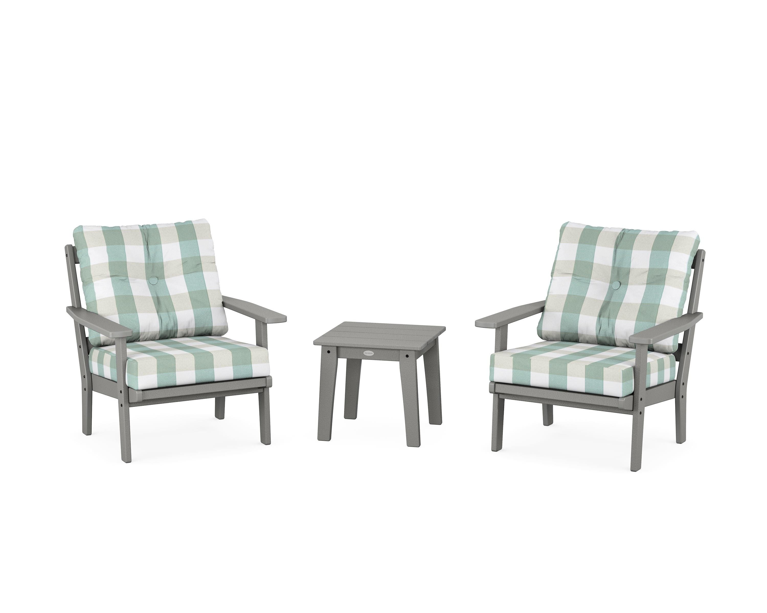 POLYWOOD® Prairie 3-Piece Deep Seating Set in Slate Grey / Buffalo Plaid Glacier Spa