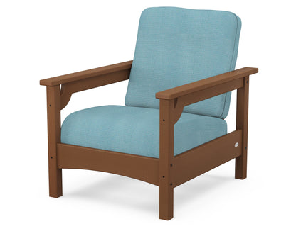 POLYWOOD® Club Chair in Teak / Lattice Sky Blue
