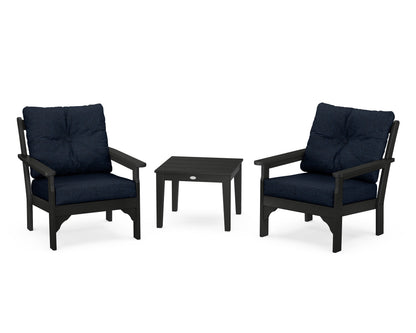 POLYWOOD® Vineyard 3-Piece Deep Seating Set in Black / Marine Indigo