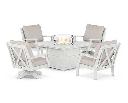 POLYWOOD® Braxton 5-Piece Deep Seating Set with Fire Table in White / Cast Ash