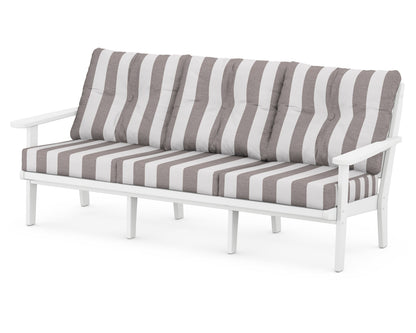 POLYWOOD® Lakeside Deep Seating Sofa in White / Cabana Stripe Grey Mist