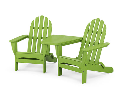 POLYWOOD® Classic Folding Adirondacks with Angled Connecting Table in Lime