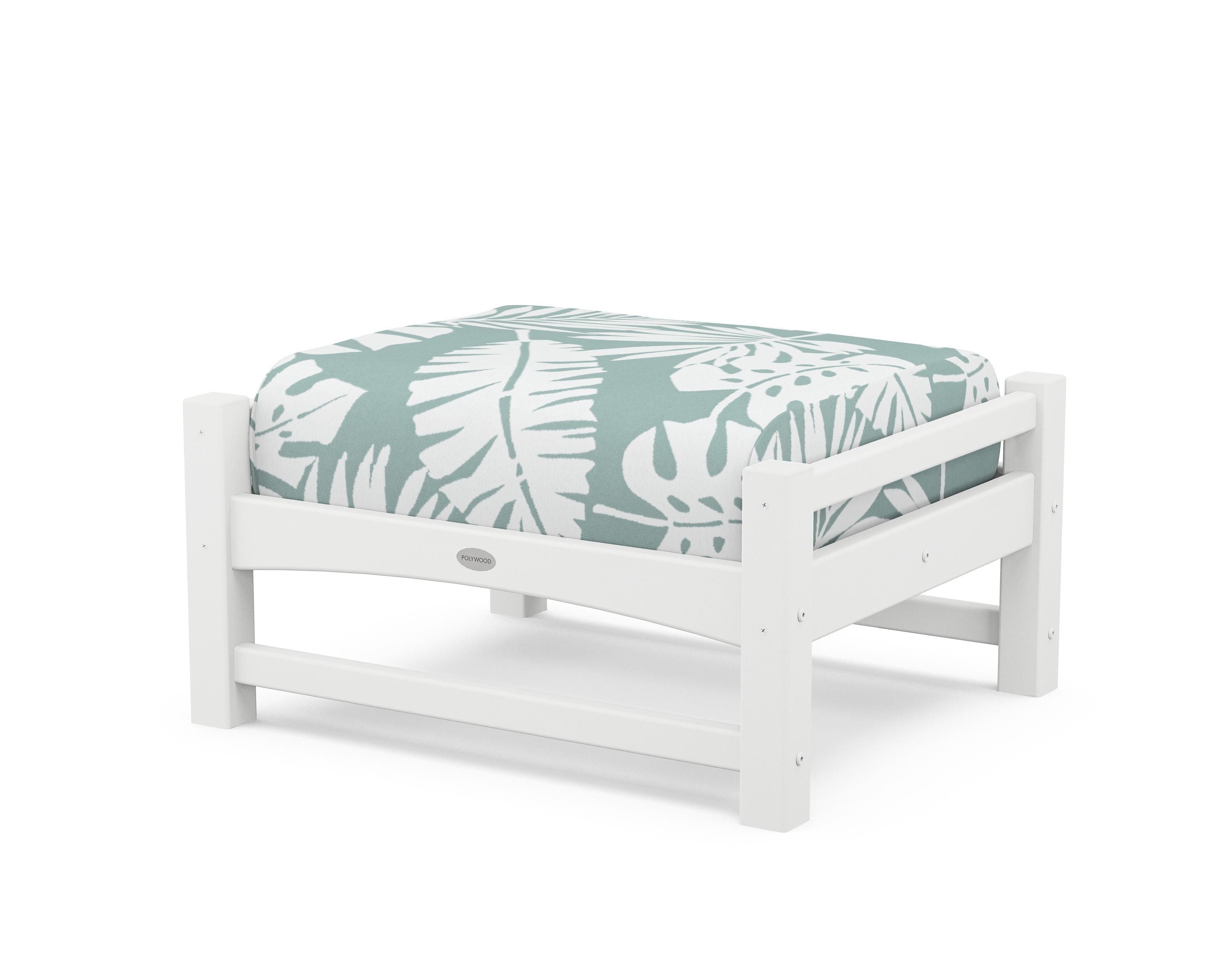 POLYWOOD® Club Ottoman in White / Leaf Glacier Spa