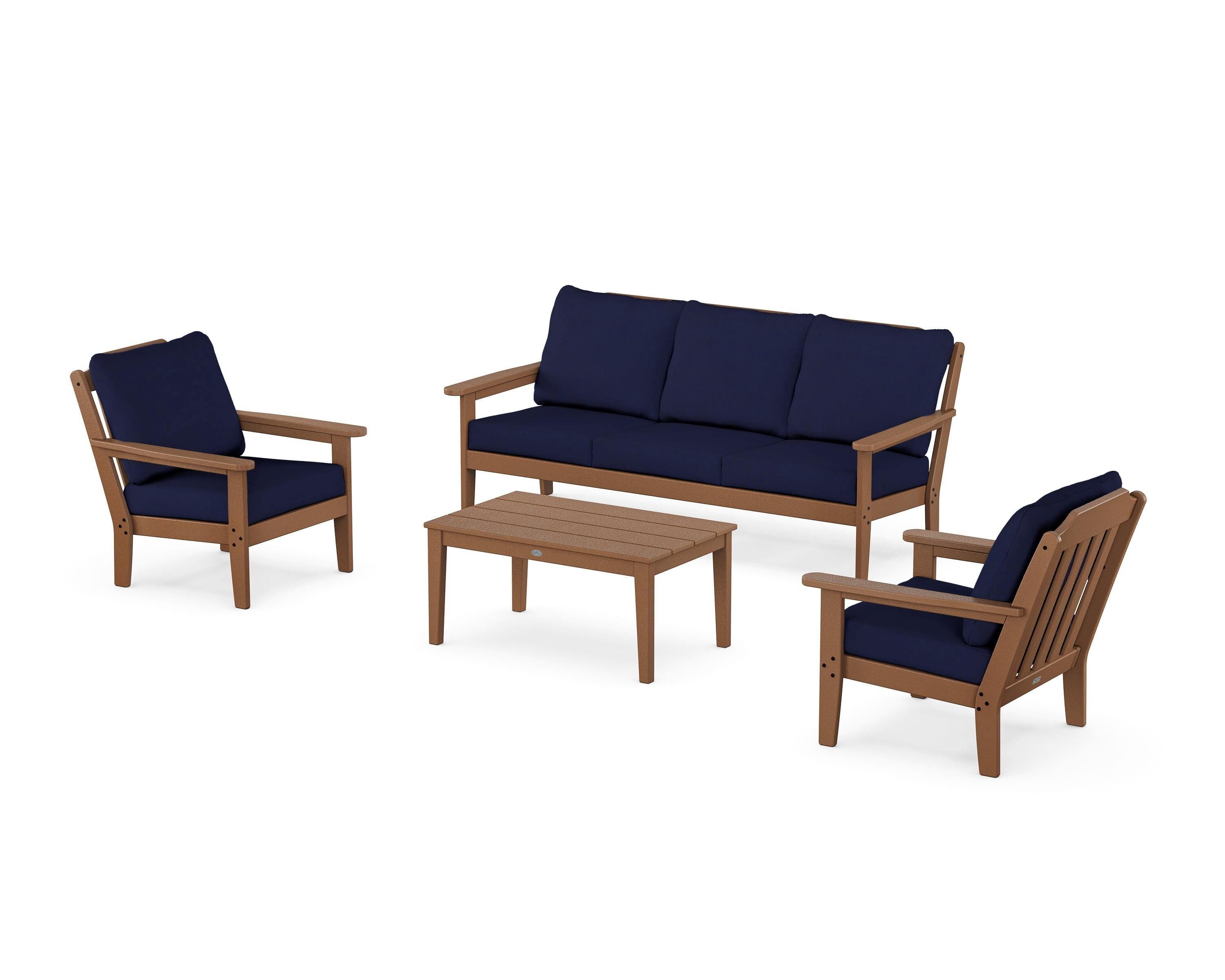 Country Living Cottage 4-Piece Deep Seating Set with Sofa in Teak / Navy
