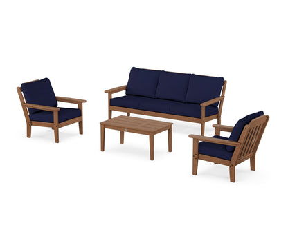Country Living Cottage 4-Piece Deep Seating Set with Sofa in Teak / Navy