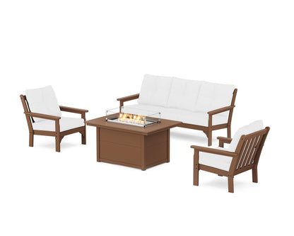POLYWOOD® Vineyard Deep Seating Fire Pit Table Set in Teak / Natural