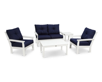 POLYWOOD® Vineyard 5-Piece Deep Seating Set in White / Navy