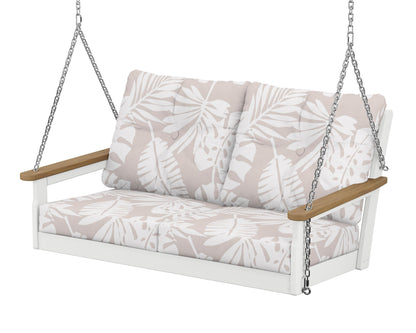 POLYWOOD® Vineyard Deep Seating Swing in White / Natural / Leaf Dune Burlap