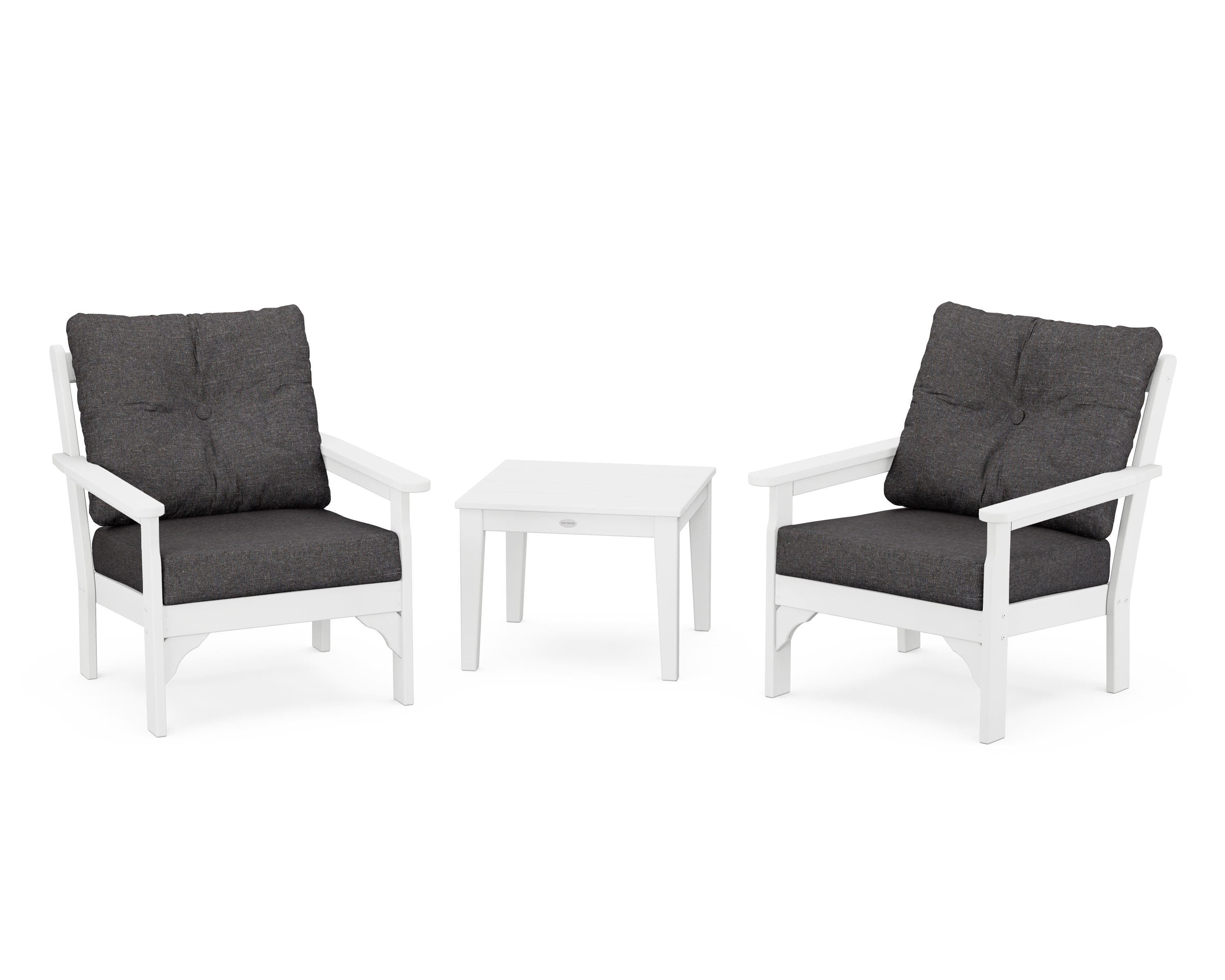 POLYWOOD® Vineyard 3-Piece Deep Seating Set in White / Ash Charcoal