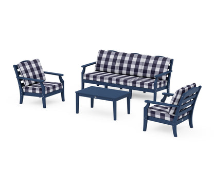 Draper James™ by  POLYWOOD® Savannah 4-Piece Deep Seating Set with Sofa in Navy / Buffalo Plaid Navy
