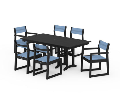 POLYWOOD® EDGE Sling 7-Piece Farmhouse Dining Set in Black / Poolside Sling
