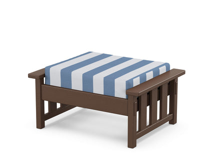 Martha Stewart by POLYWOOD® Acadia Deep Seating Ottoman in Mahogany / Cabana Stripe Sky Blue