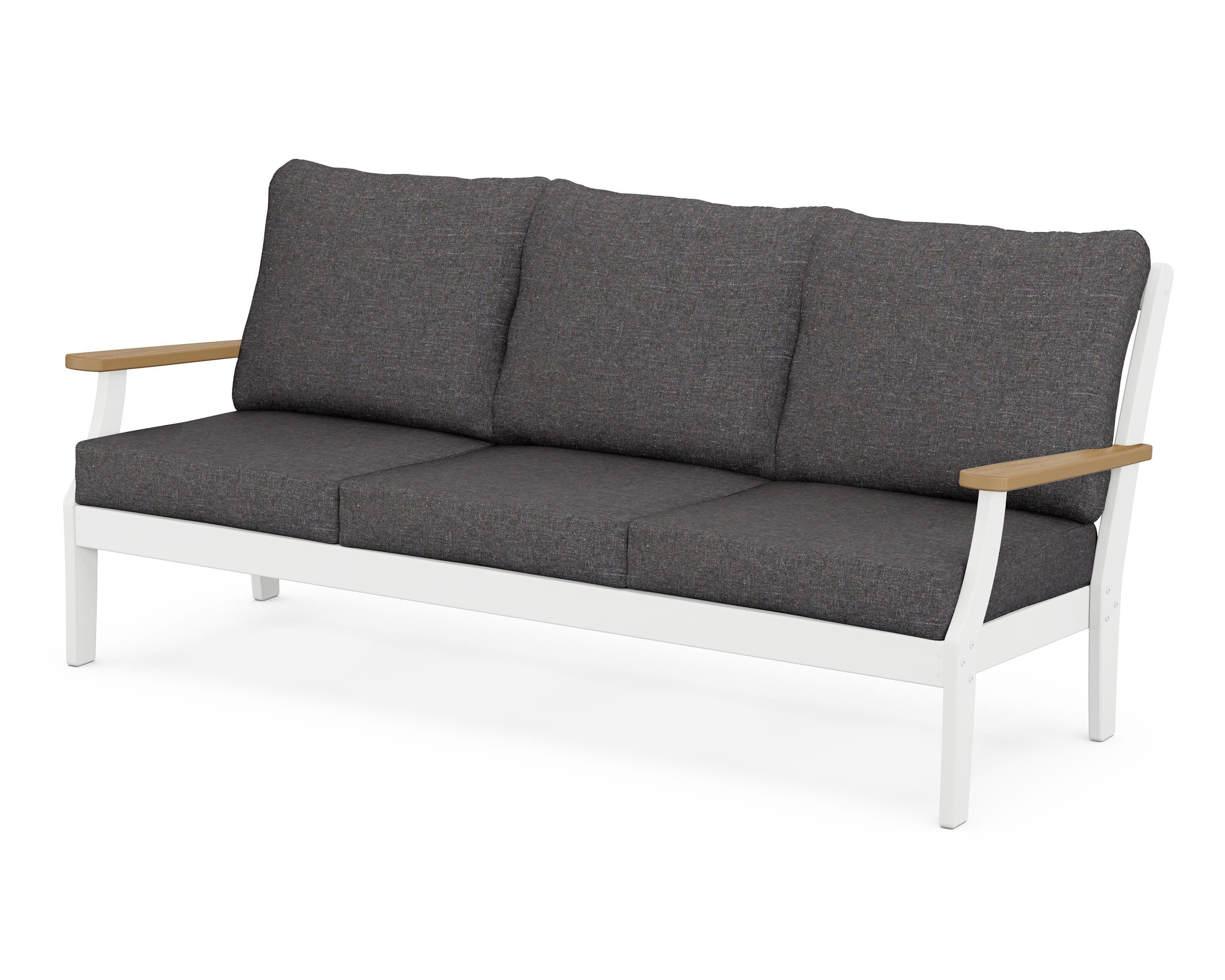 POLYWOOD® Braxton Deep Seating Sofa in White / Natural / Ash Charcoal