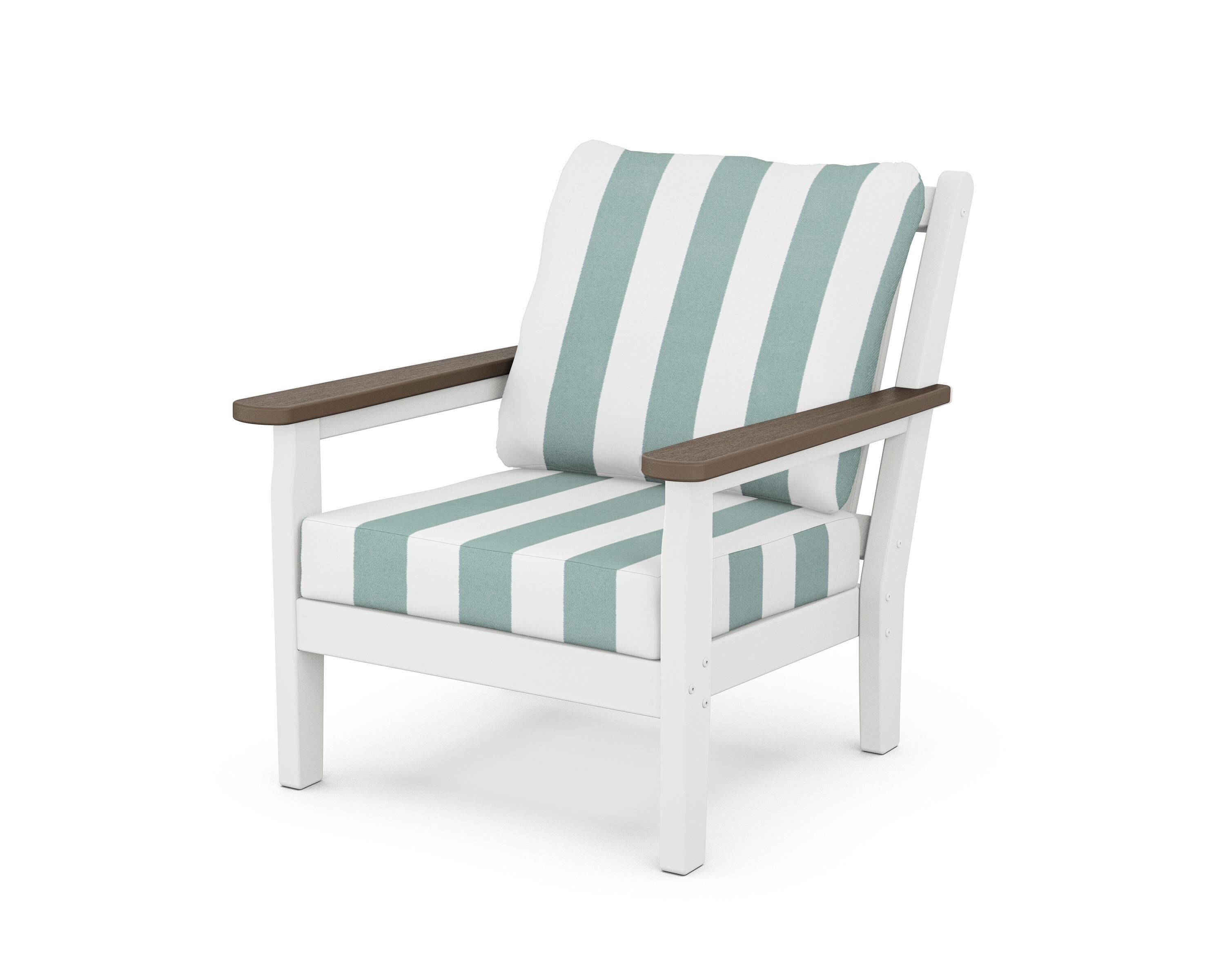 POLYWOOD® Chippendale Deep Seating Chair in White / Kona / Cabana Stripe Glacier Spa