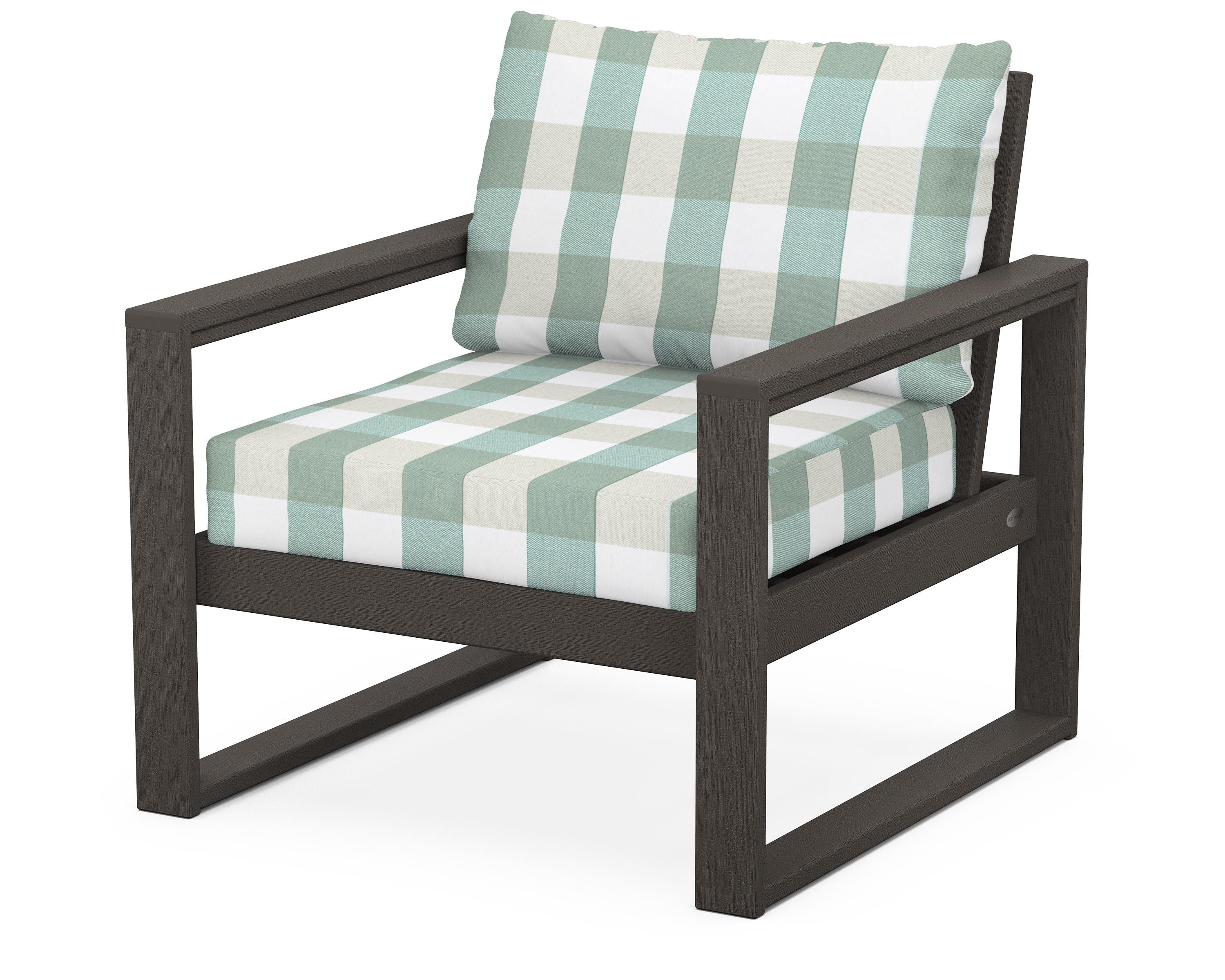 POLYWOOD® EDGE Club Chair in Vintage Coffee / Buffalo Plaid Glacier Spa