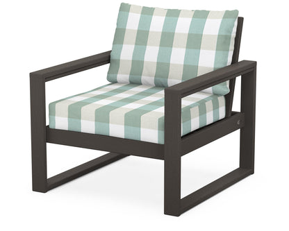 POLYWOOD® EDGE Club Chair in Vintage Coffee / Buffalo Plaid Glacier Spa