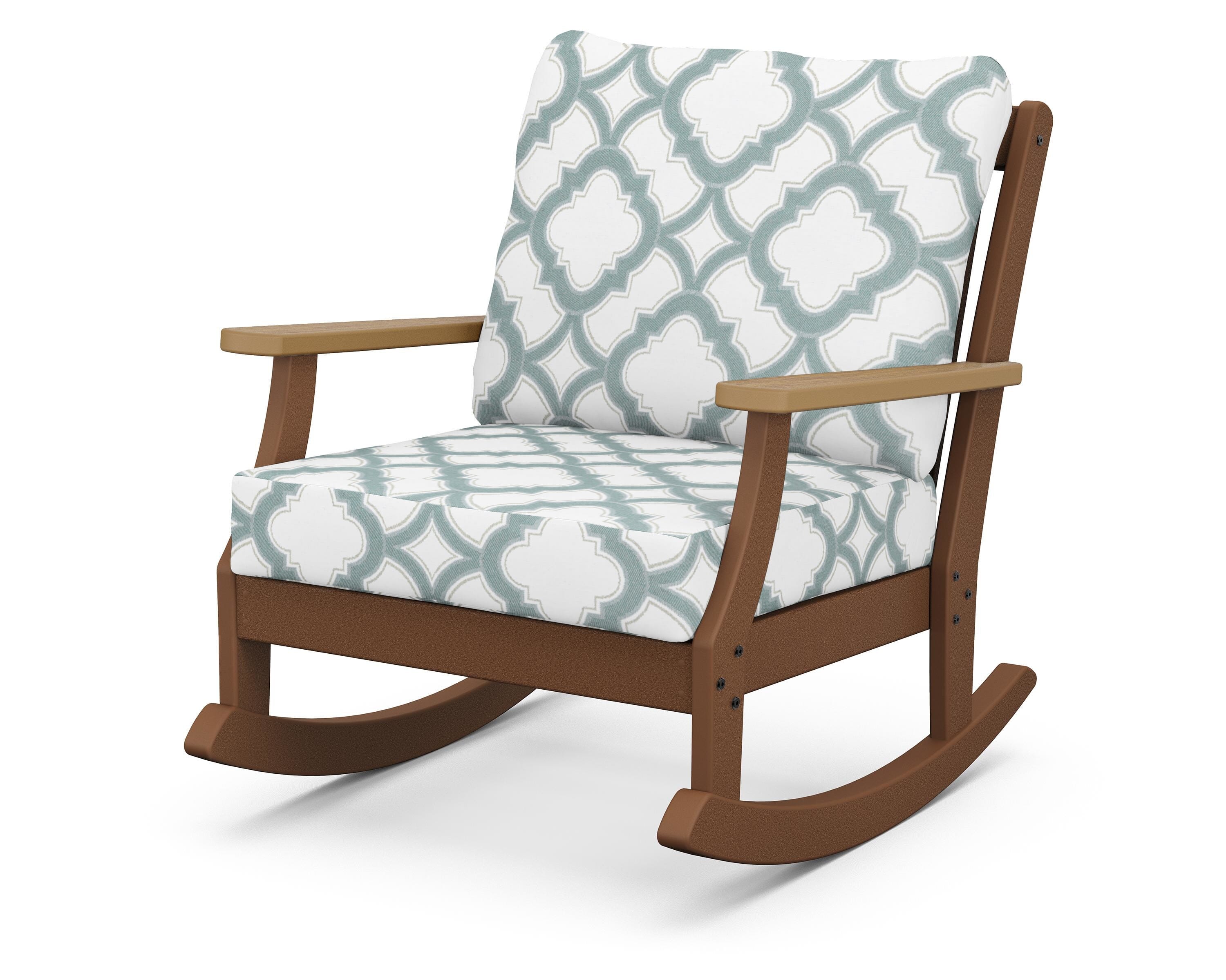 POLYWOOD® Braxton Deep Seating Rocking Chair in Teak / Natural / Trellis Glacier Spa