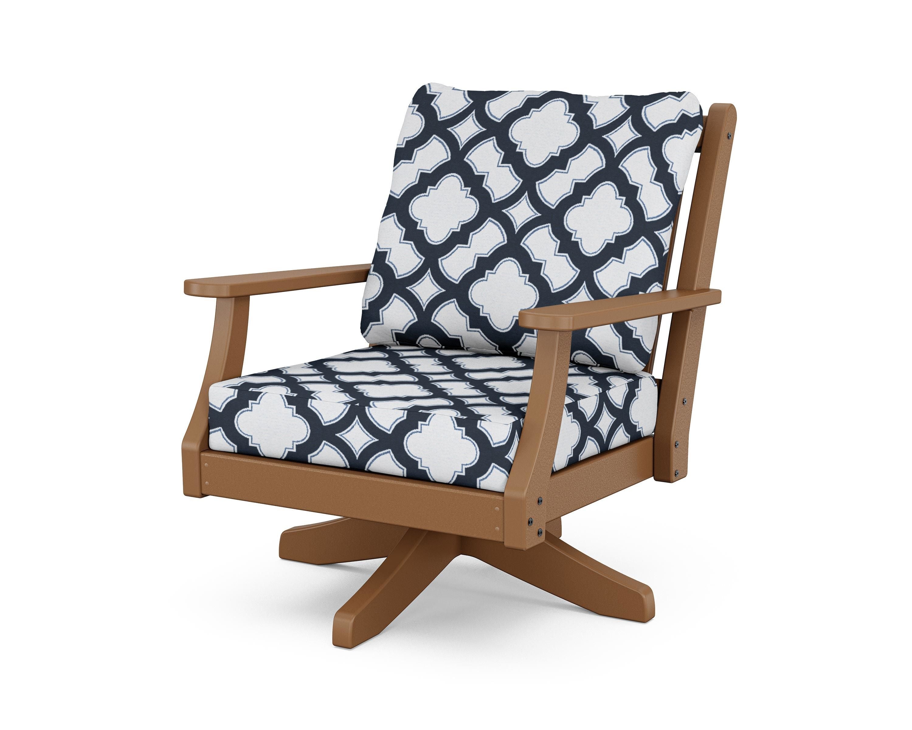 Country Living Wovendale Deep Seating Swivel Chair in Teak / Trellis Marine Indigo
