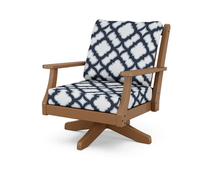 Country Living Wovendale Deep Seating Swivel Chair in Teak / Trellis Marine Indigo