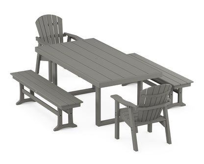 POLYWOOD® Seashell 5-Piece Dining Set with Benches in Slate Grey