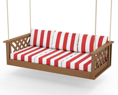 Country Living Wovendale Daybed Swing in Teak / Cabana Stripe Crimson