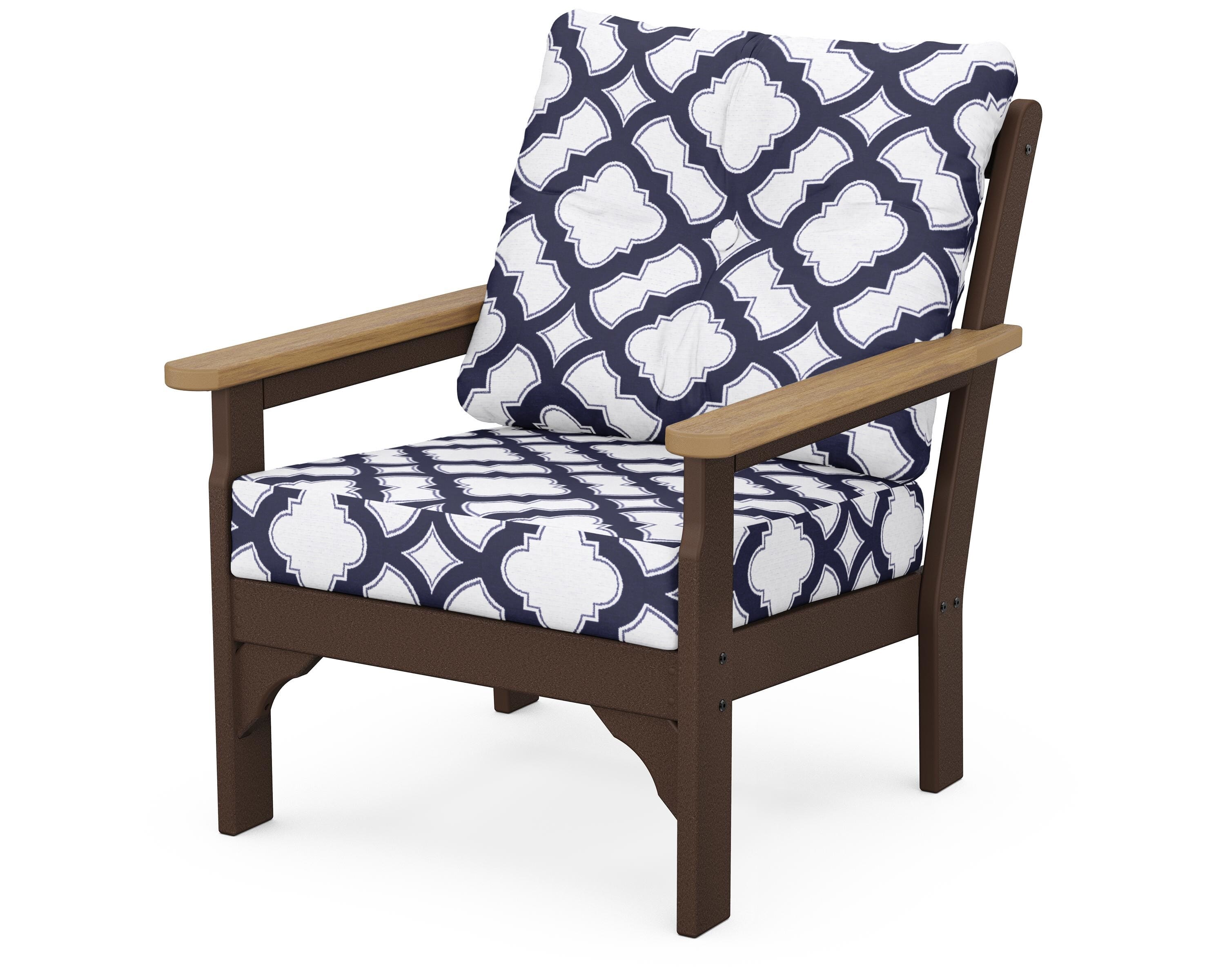 POLYWOOD® Vineyard Deep Seating Chair in Mahogany / Natural / Trellis Navy