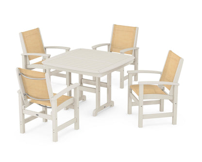 POLYWOOD® Coastal 5-Piece Dining Set in Sand / Dupioni Apricot Sling