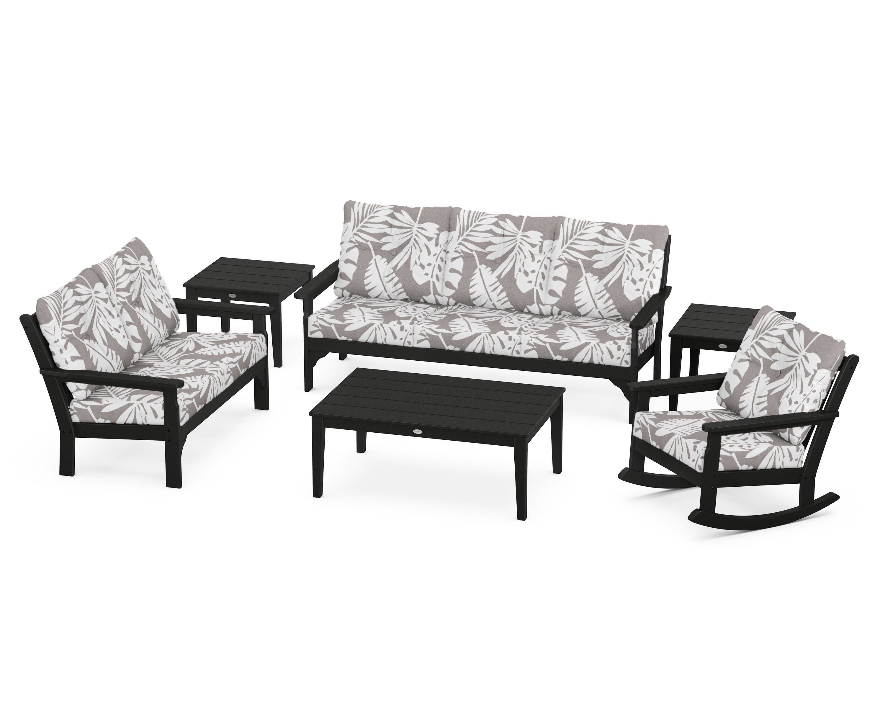 POLYWOOD® Vineyard 6-Piece Deep Seating Set in Black / Leaf Grey Mist